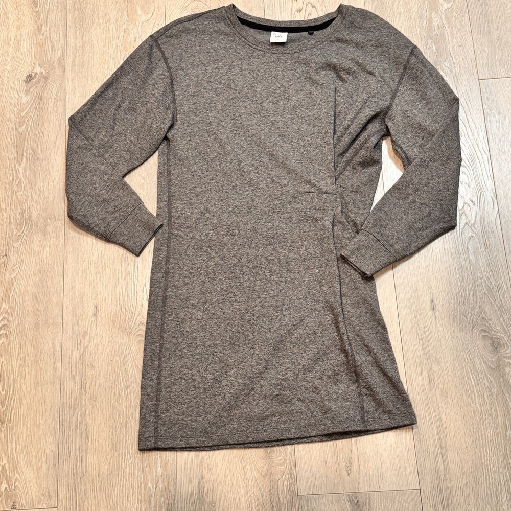 CAbi Dress Size Small S Gray Knit Ruched Put On Style 3650 Knot Scoop Neck